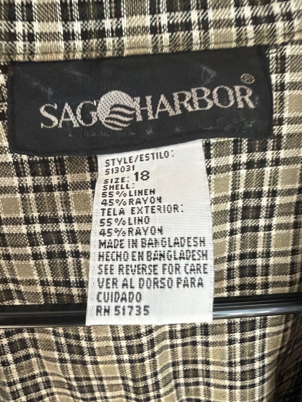 Vintage Sag Harbor Plaid Linen Blazer 90s Grunge Academia Jacket - Size 18 - Picture 7 of 8